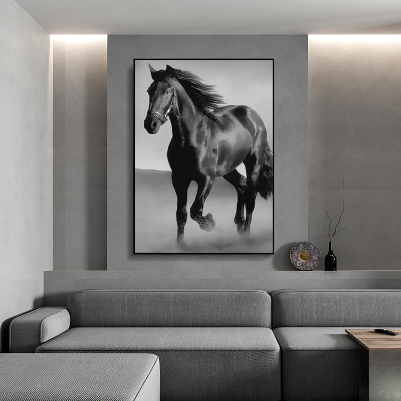 Art Canvas Animal Dark Horse Wall Art Living Room Home Decor