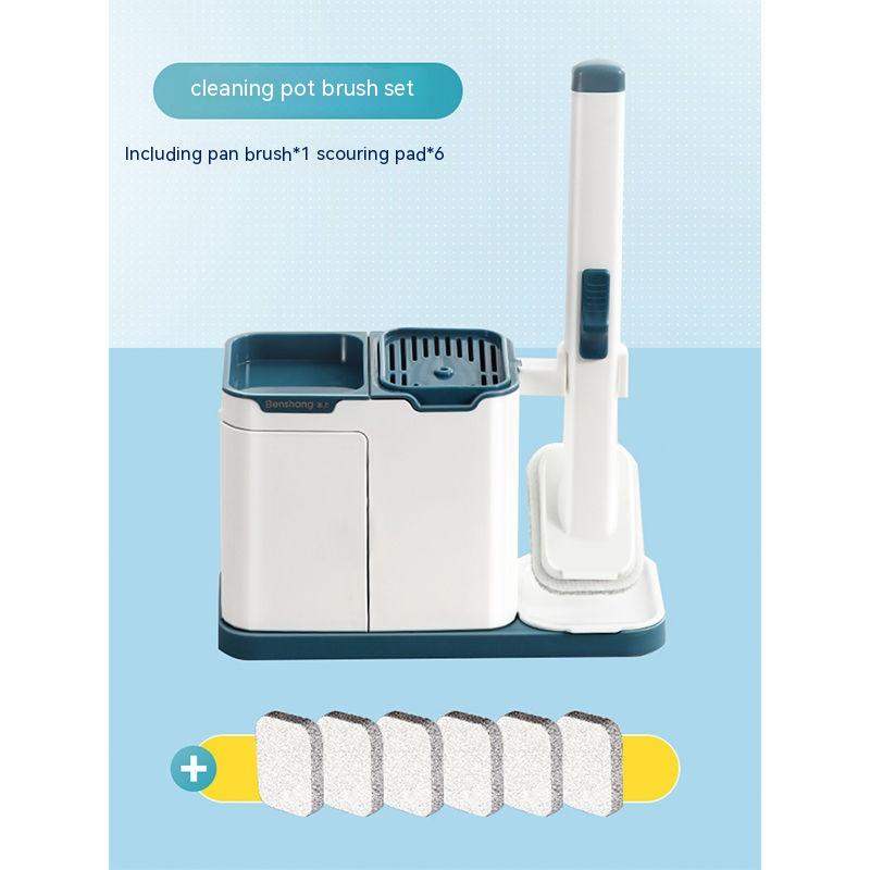 Disposable Brush Pot Dishwashing Brush Washing Pot Brush Cup Kitchen Cleaning Tools Long Handle Storage Wok Brush Kitchen Gadgets