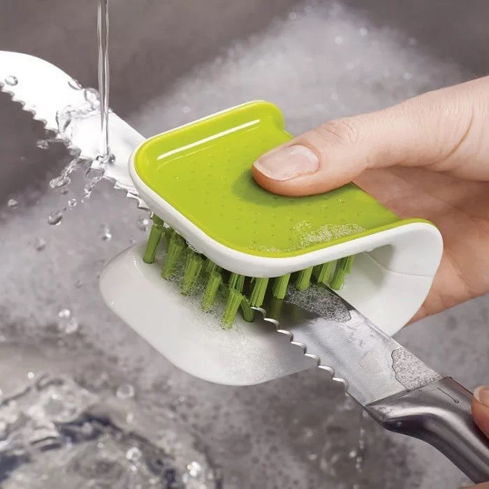 Sleek and efficient U-Shaped Knife and Cutlery Cleaner Brush.